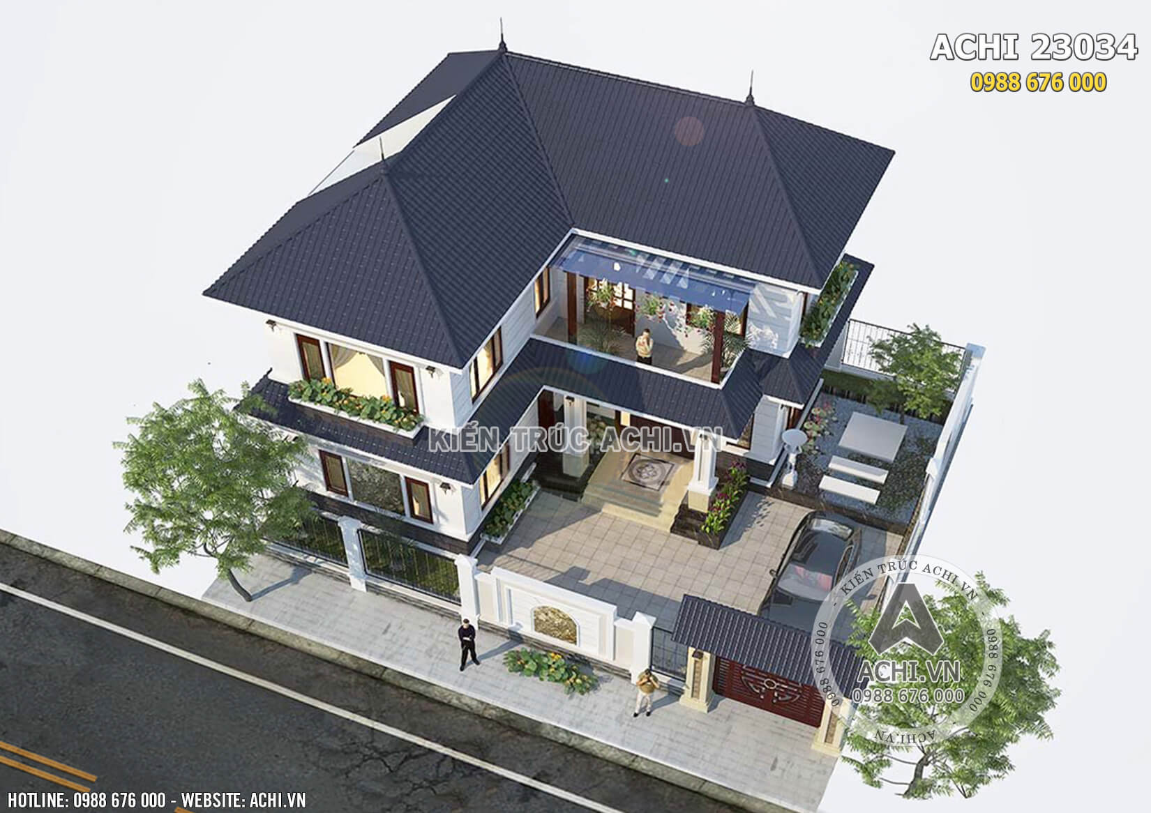 Thiết kế biệt thự 2 tầng mái thái hình chữ L 10x10m tại Thạch Thất  NETBT2T207 - Vtkong - Kiến trúc sư