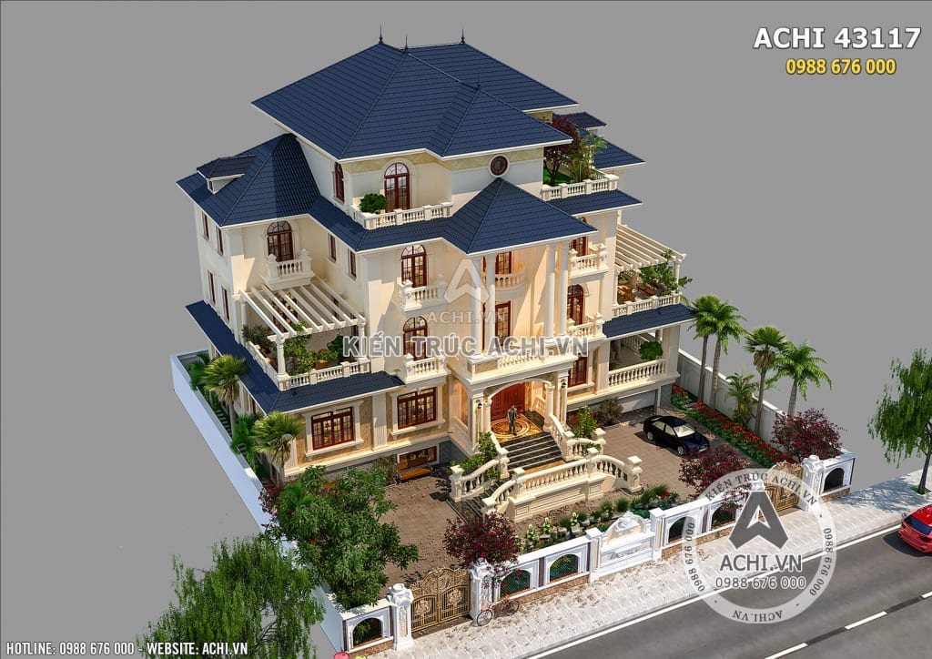 Thiết kế biệt thự mái thái 3 tầng đẹp tại Quảng Ninh – ACHI 43117