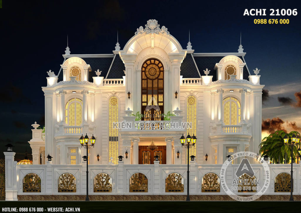 Phối cảnh 3D bản thiết kế biệt thự tân cổ điển đẹp 3 tầng – Mã số: ACHI21006