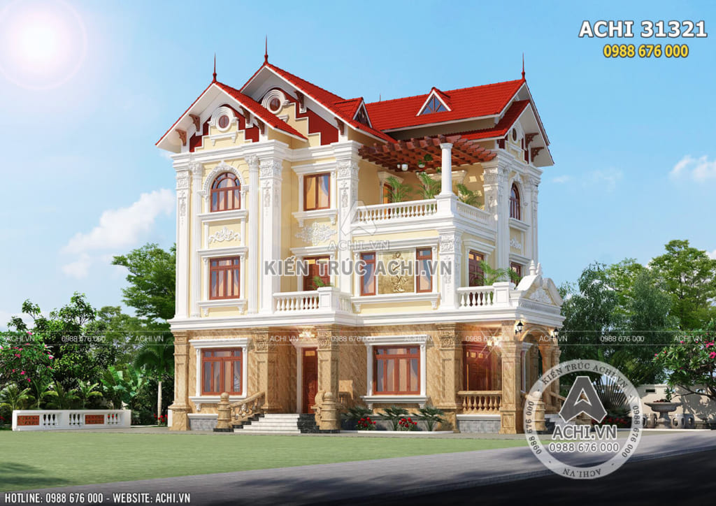 Thiết kế biệt thự mái thái 3 tầng tân cổ điển tại Hà Nam – ACHI 31321