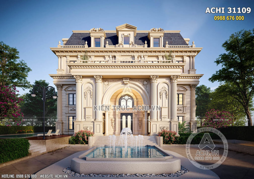Hình ảnh: Mẫu thiết kế dinh thự Châu Âu tân cổ điển đẹp – ACHI 31109