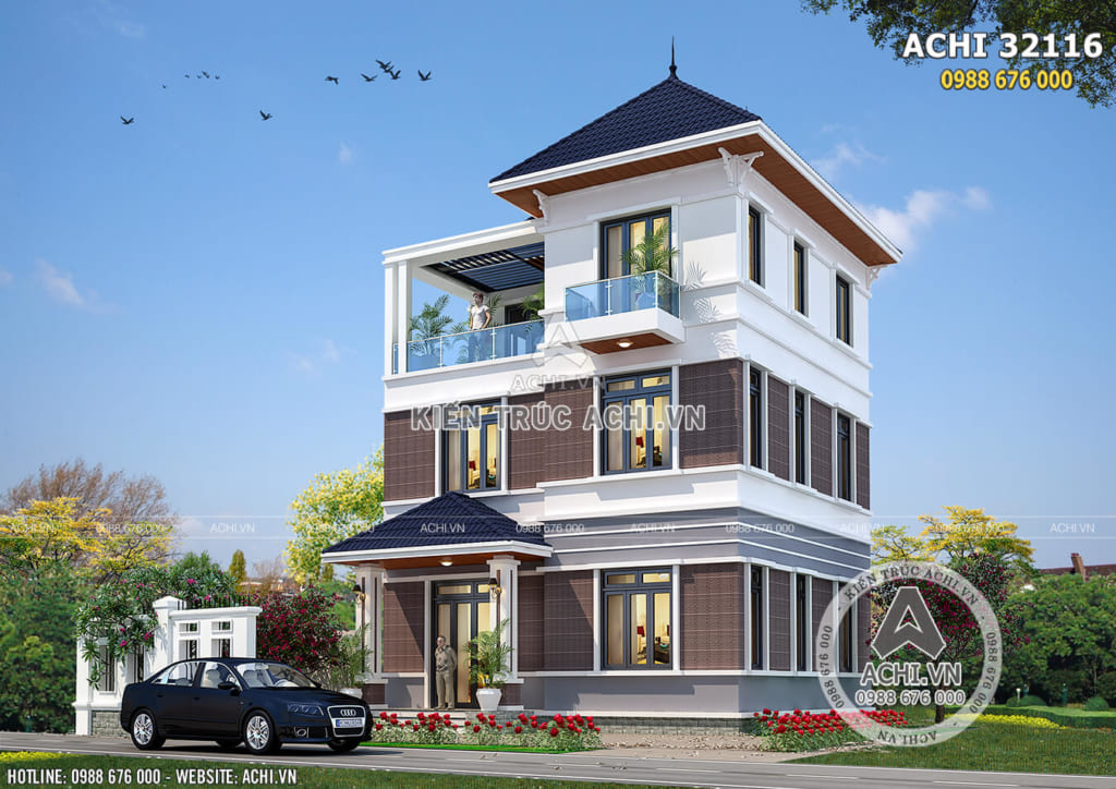 Biệt thự mái thái 3 tầng hiện đại đẹp tại Hà Nội – ACHI 32116