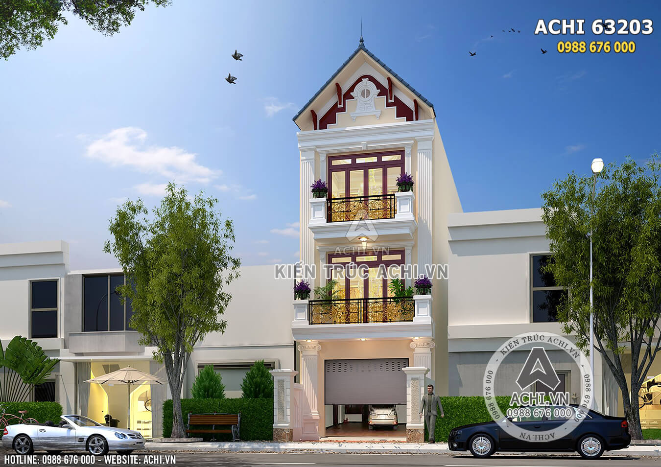 Hình ảnh: Mặt tiền thiết kế nhà phố 3 tầng tại Quảng Ninh – Mã số: ACHI 63023