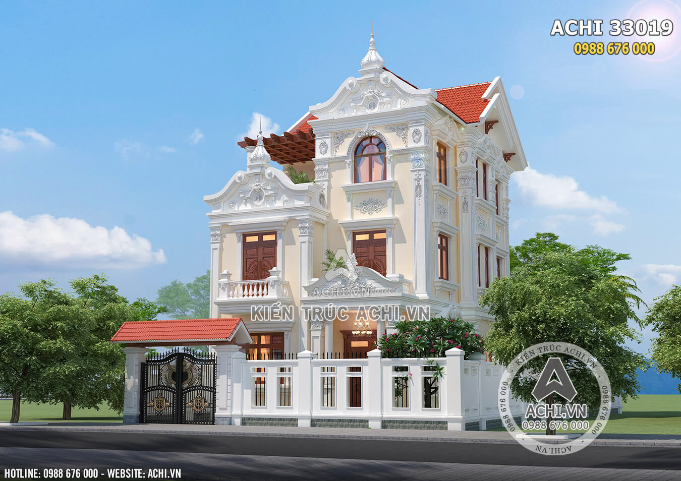 Hình ảnh: Kiến trúc tân cổ điển trong mẫu biệt thự Pháp 3 tầng sang trọng tại Hà Nội – ACHI 33019