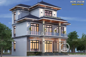 Bản vẽ mẫu nhà mái Nhật 3 tầng hiện đại 120m2 đẹp – Mã số: ACHI 35238