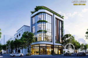 Thiết kế nhà phố 5 tầng lô góc 2 mặt tiền đẹp, hiện đại