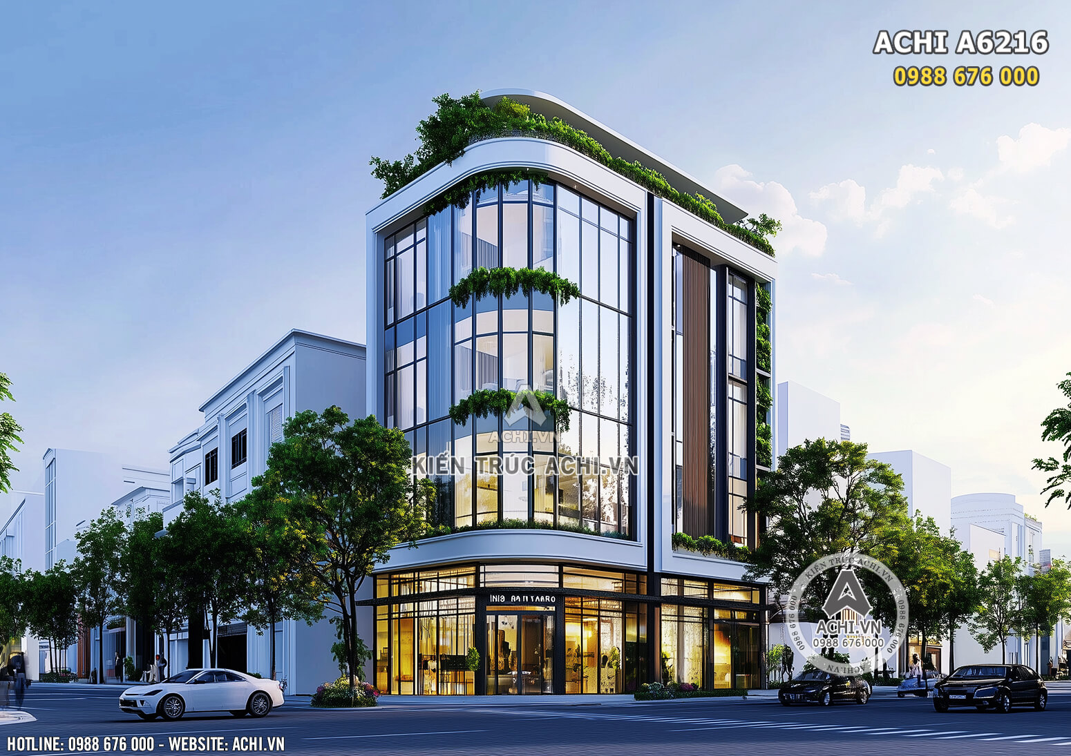 Một góc view đẹp mẫu thiết kế nhà phố 5 tầng lô góc đẹp