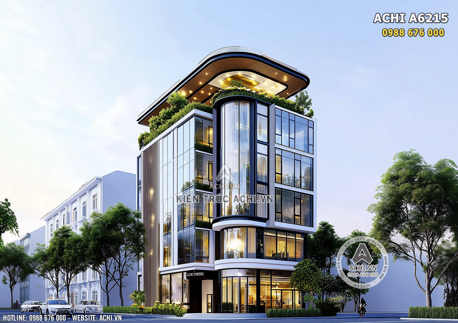 Top +4 thiết kế nhà phố 6 tầng lô góc 2 mặt tiền đẹp hiện đại