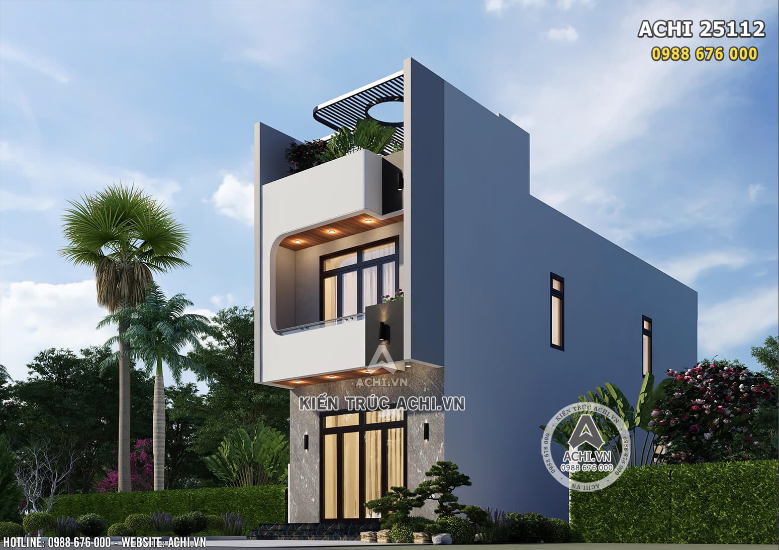 Phối cảnh 3D thiết kế nhà ống mặt tiền 5m hiện đại