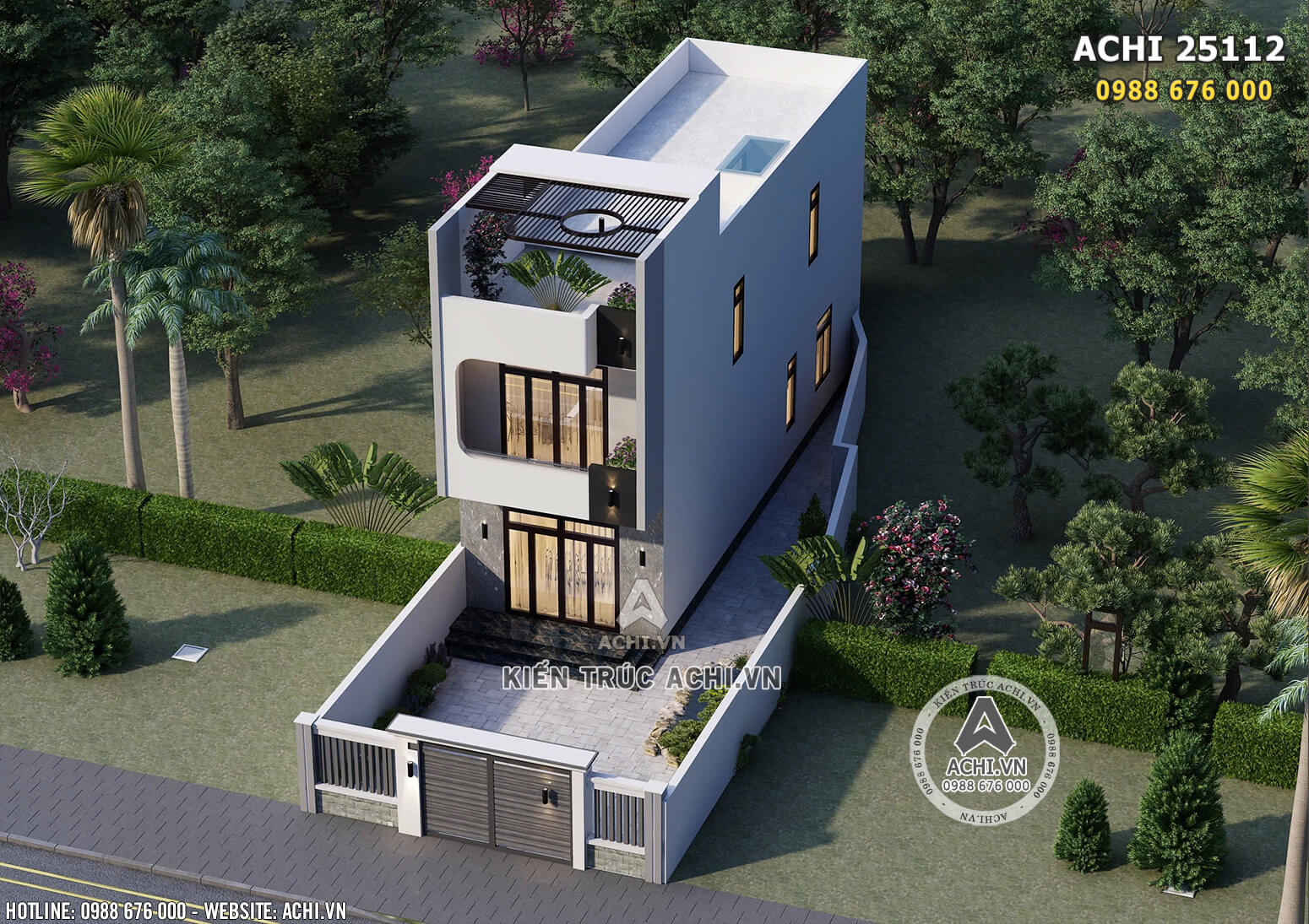 Mẫu nhà ống 2 tầng hiện đại đẹp khi nhìn từ trên cao xuống