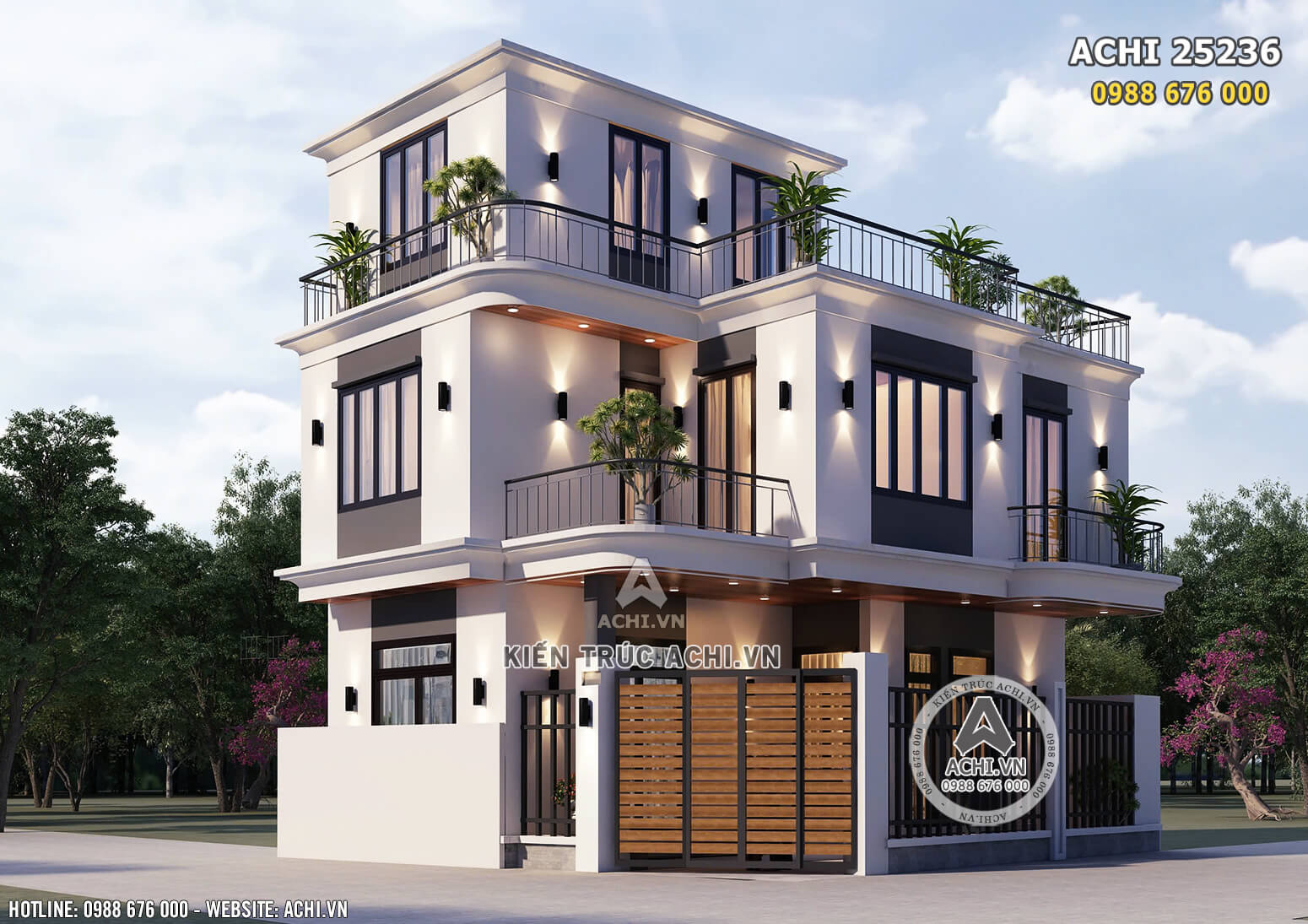 Phối cảnh 3D kiến trúc mẫu nhà 2.5 tầng đẹp hiện đại