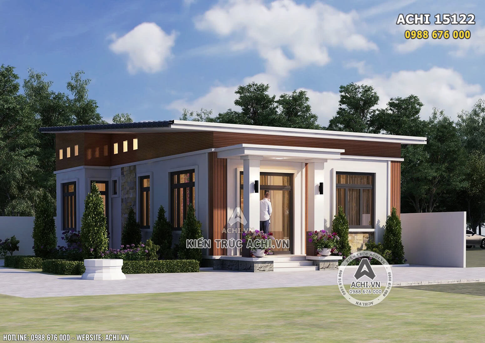 Phối cảnh 3D ngoại thất mẫu nhà 1 tầng cấp 4 đẹp