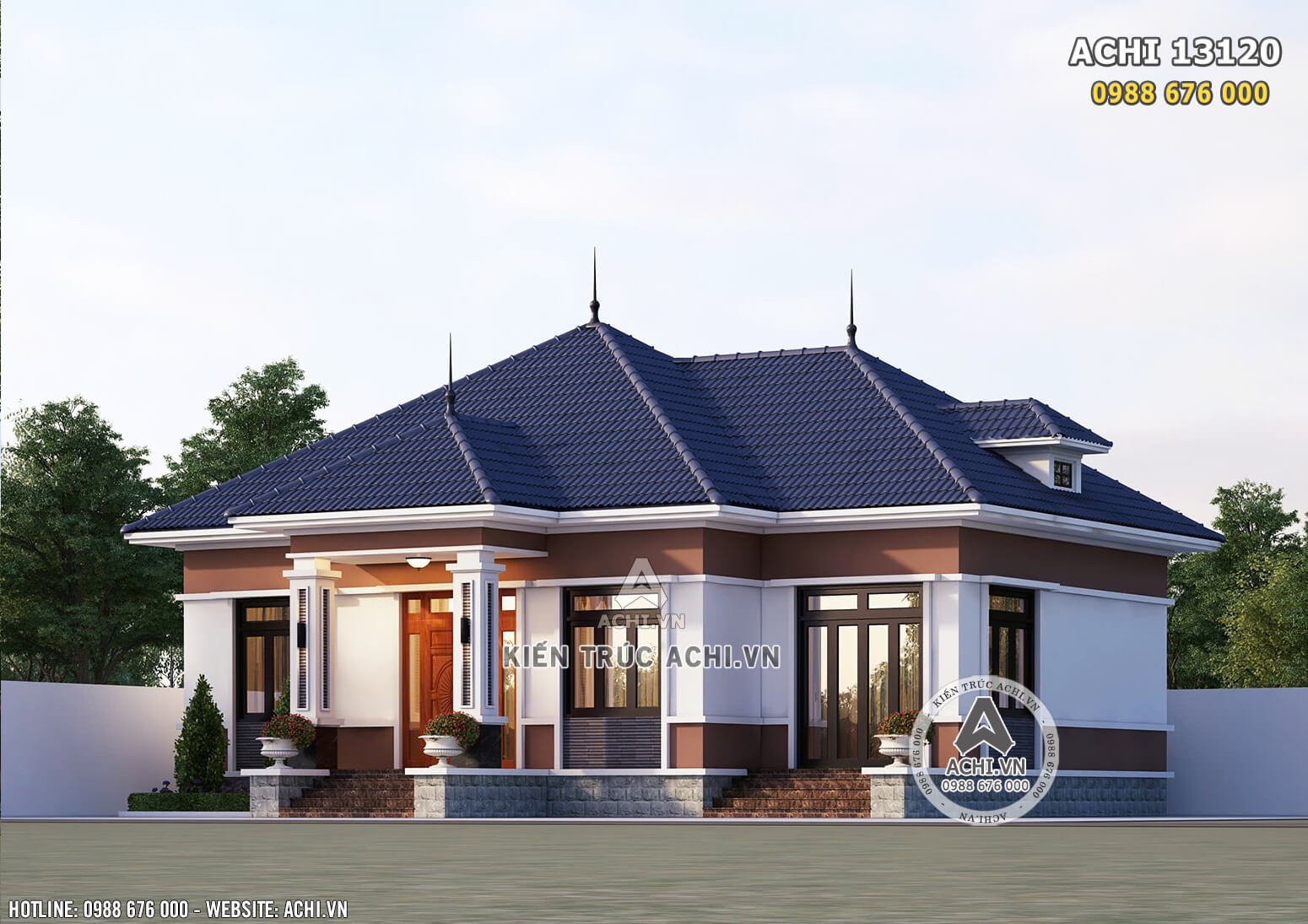 Phối cảnh 3D ngoại thất mẫu thiết kế nhà 1 tầng cấp 4