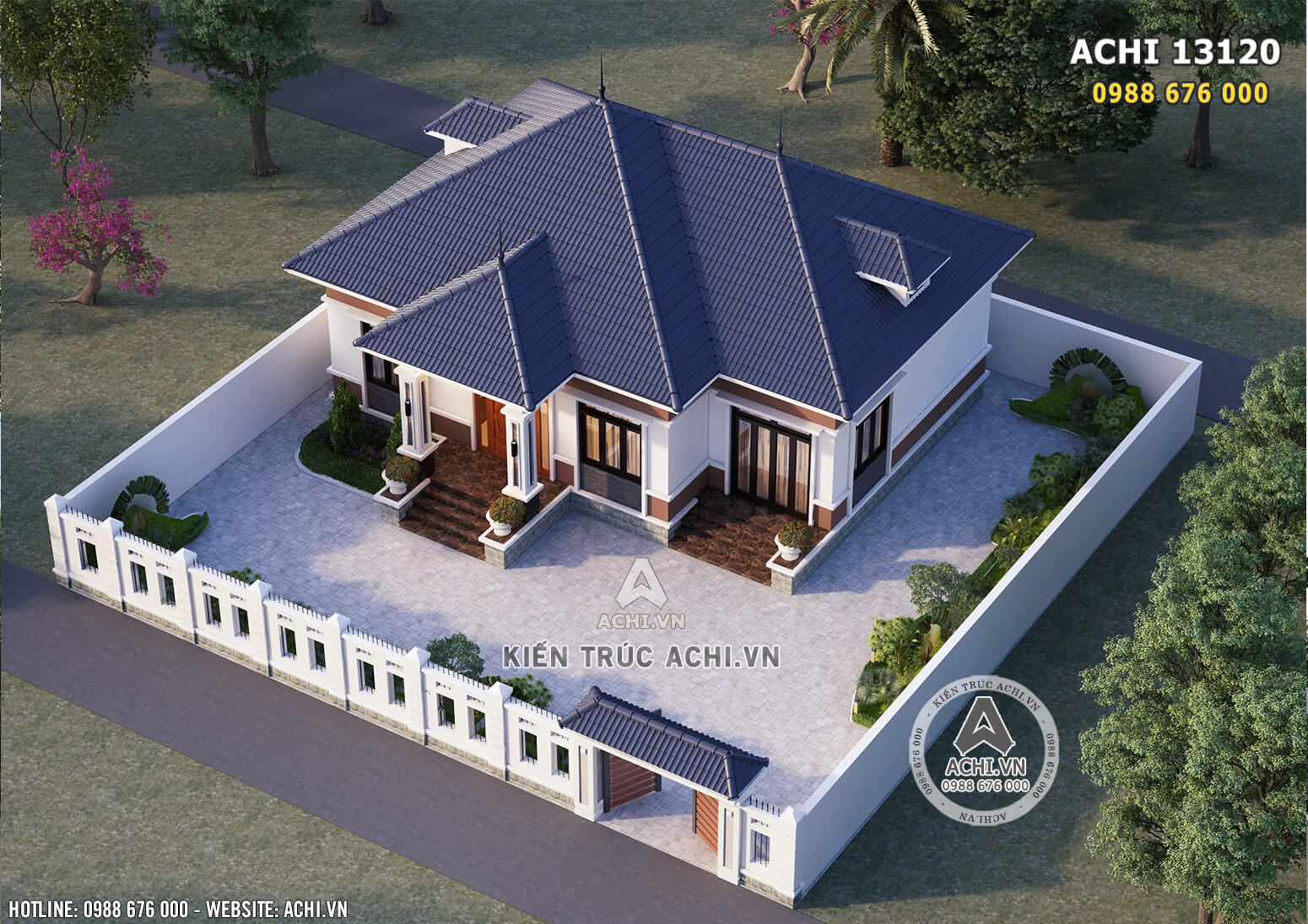 Toàn cảnh mẫu nhà cấp 4 mái Nhật từ trên cao nhìn xuống